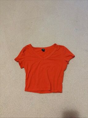 wild fable Orange V-Neck Short Sleeve Crop Top